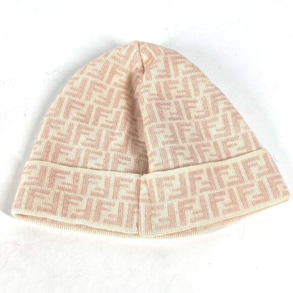 FENDI Zucca beanie hat knit hat knit cap Knit hat wool pink/Beige Unused
